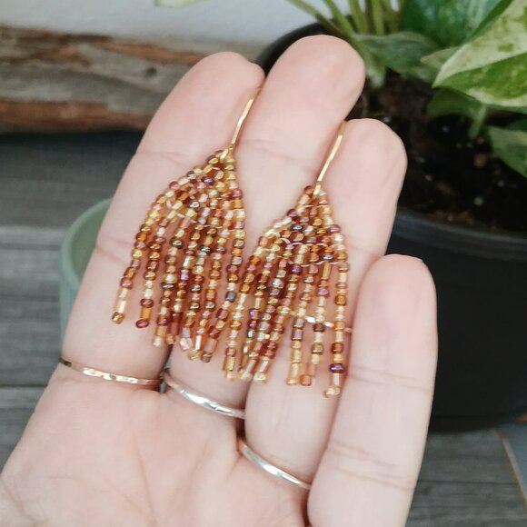 BOGO EARRINGS Small Gold Beaded Fringe Dangle Earrings, 2" - Picture 3 of 5